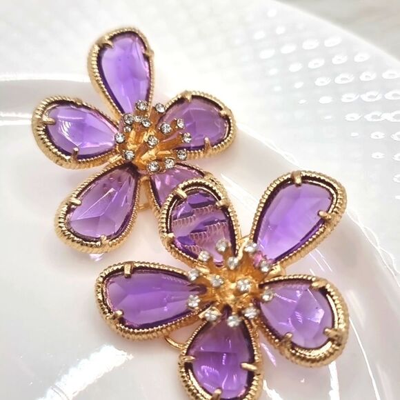 New 18k ANTHROPOLOGIE FLORAL TAPESTRY crystal glass flower earrings - Picture 5 of 11